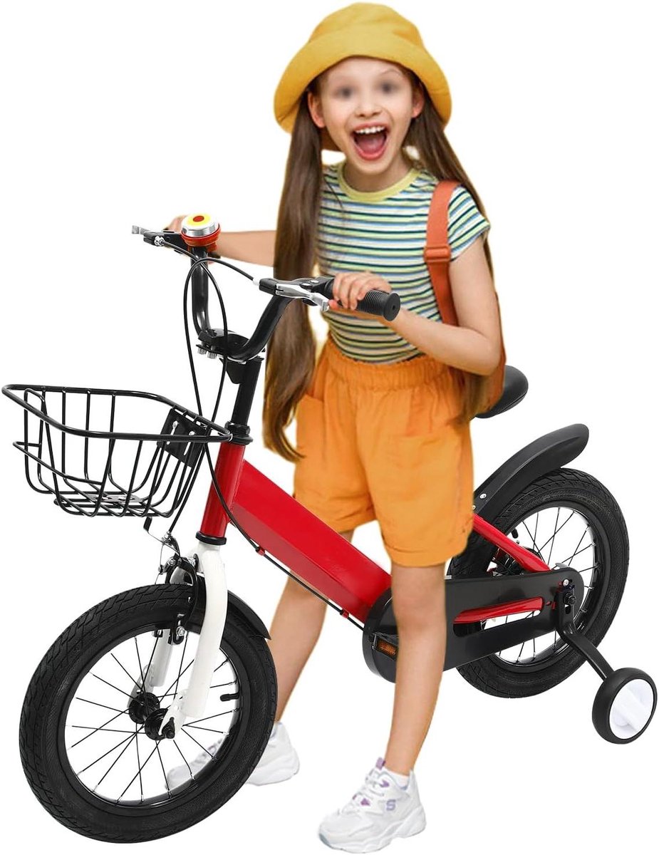 Kinderfiets met steunwielen - Loopfiets - Leren fietsen - In hoogte verstelbaar - 14 inch - Rood Kinderfiets kopen online
