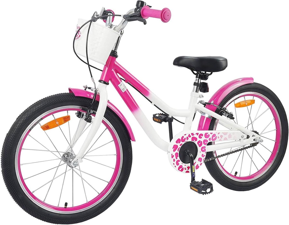 Kinderfiets met steunwielen - Meisjesfiets - Leren fietsen - Verstelbaar stuur en zadel - 18 inch - Roze Kinderfiets kopen online