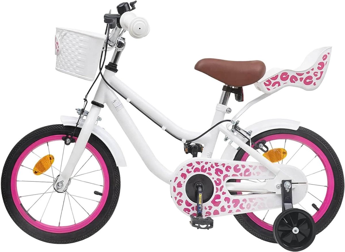 kinderfiets met zijwieltjes loopfiets voor peuters eerste fietservaring verstelbaar stuur en zadel 14 inch wit