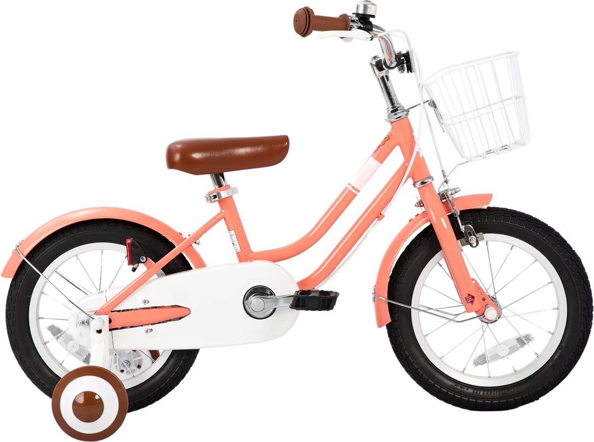 Kinderfiets – Voor beginners / kinderen – Met mand, spatborden, volledige kettingkoffer en zijwieltjes – Roze, 41 cm Kinderfiets kopen online