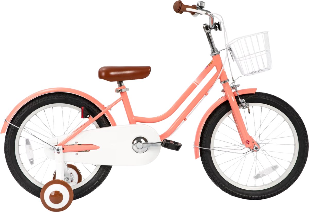 Kinderfiets – Voor beginners / kinderen – Met mand, spatborden, volledige kettingkoffer en zijwieltjes – Roze, 46 cm Kinderfiets kopen online