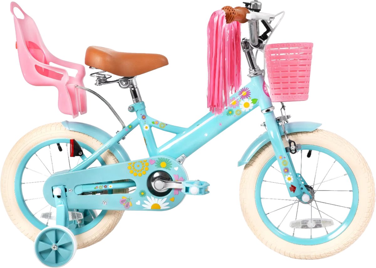kinderfiets voor jongens en meisjes met mand bel extra wielen en poppenzitje leuk verjaardagscadeau blauw 41 cm