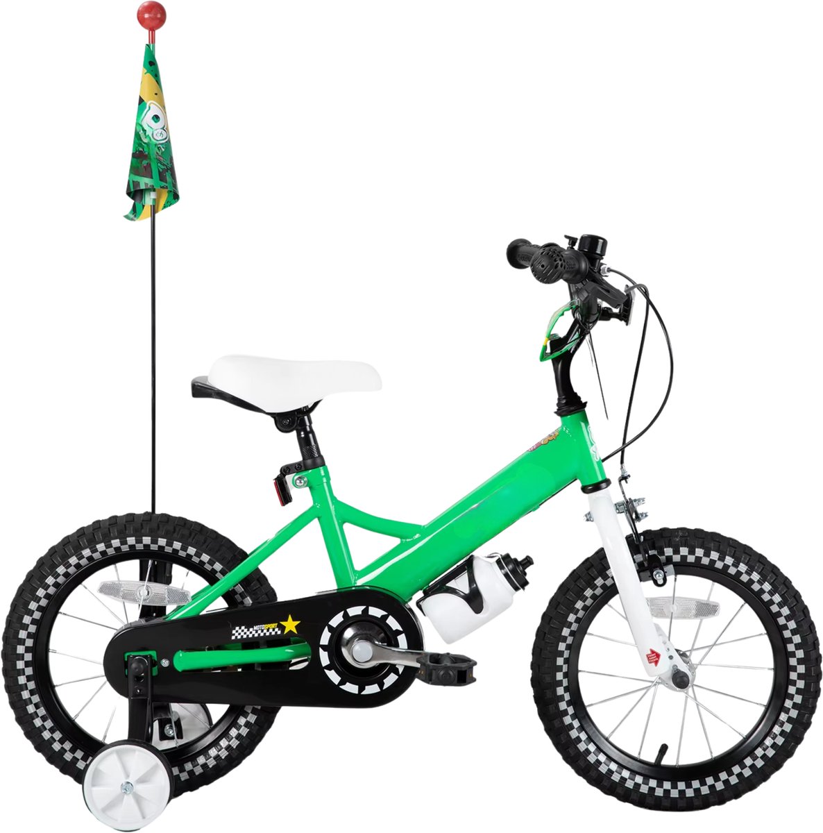 Kinderfiets – Voor jongens en meisjes – Met mand, bel, extra wielen en poppenzitje, leuk verjaardagscadeau – Groen, 41 cm Kinderfiets kopen online