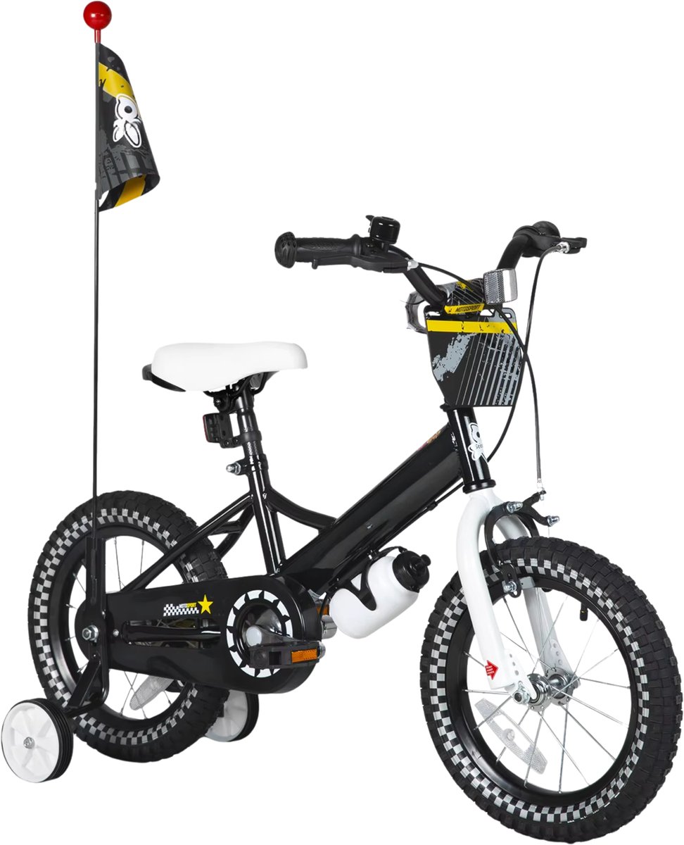 kinderfiets voor jongens en meisjes met mand bel extra wielen en poppenzitje leuk verjaardagscadeau zwart 30 cm