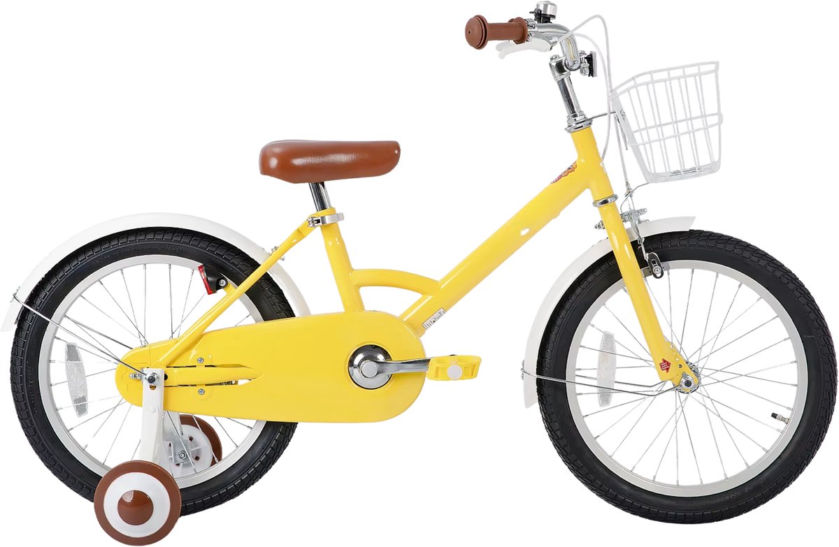 Kinderfiets – Voor kinderen – Met mand, spatborden, volledige kettingkoffer en zijwieltjes – 30 cm / 41 cm / 46 cm wielen, geel Kinderfiets kopen online
