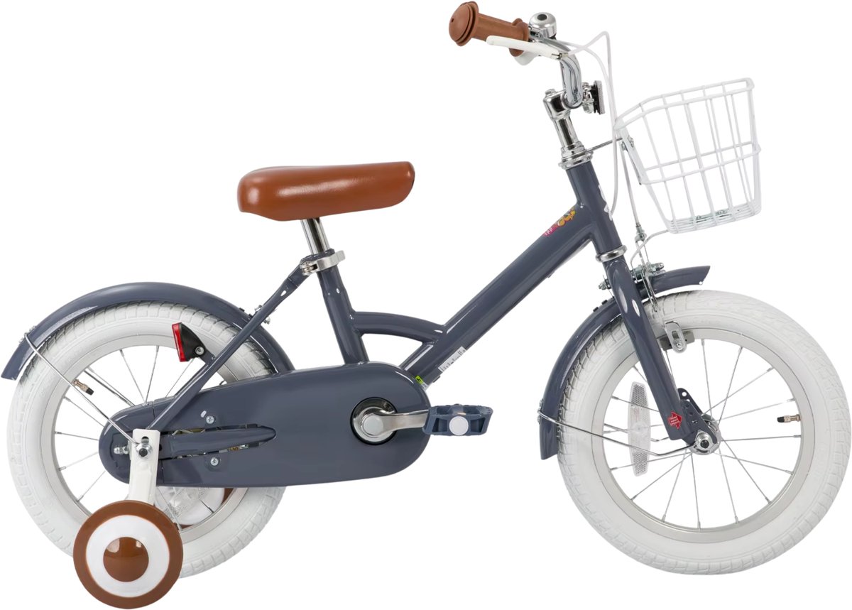 kinderfiets voor kinderen met mand spatborden volledige kettingkoffer en zijwieltjes 30 cm 41 cm 46 cm wielen grijs