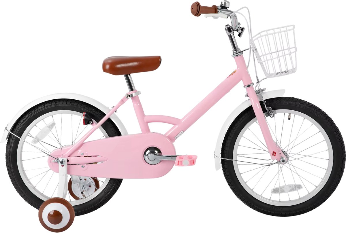 Kinderfiets – Voor kinderen – Met mand, spatborden, volledige kettingkoffer en zijwieltjes – 30 cm / 41 cm / 46 cm wielen, roze Kinderfiets kopen online