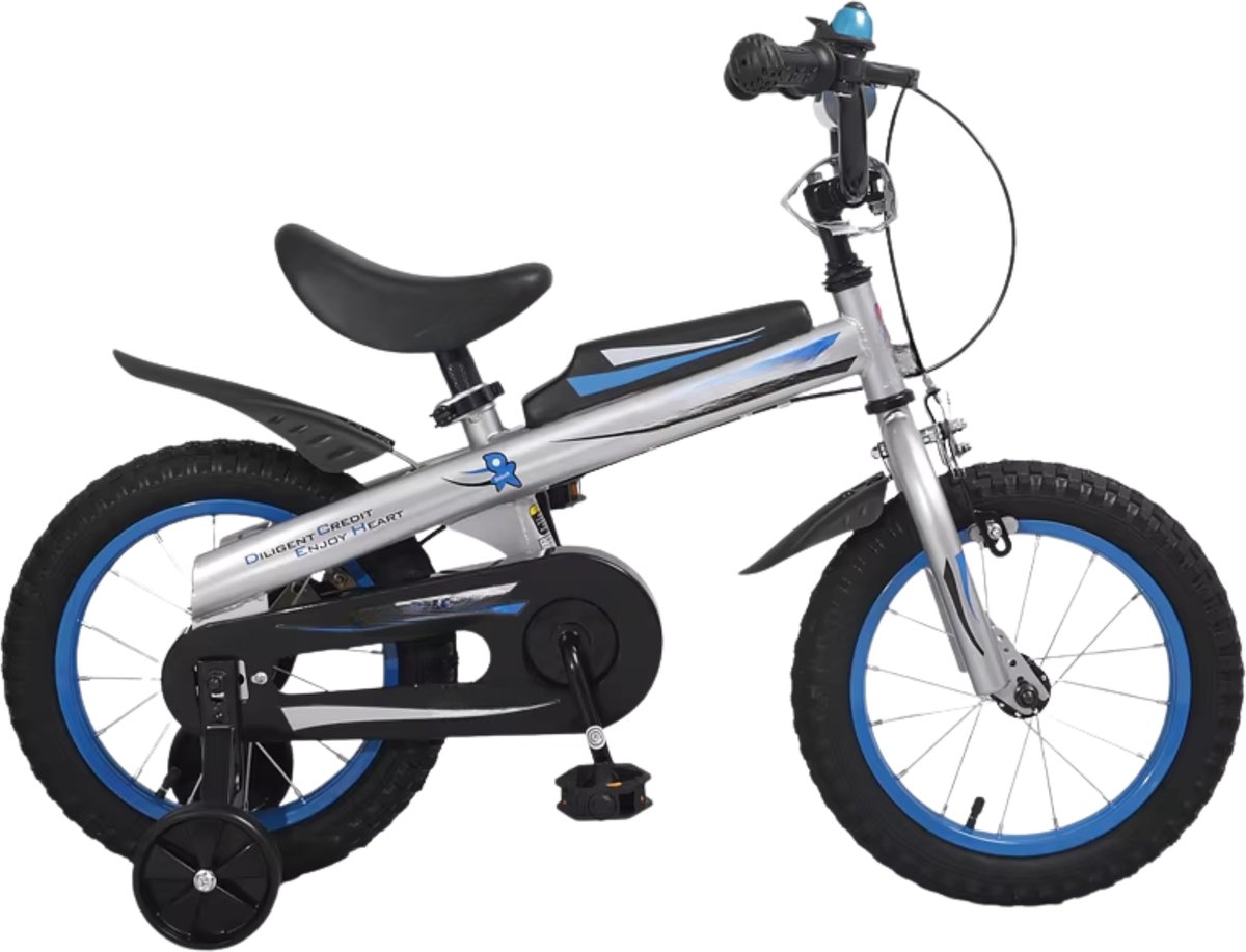 kinderfiets voor kinderen van 2 4 jaar met zijwieltjes en klinghandrem blauw 30 cm