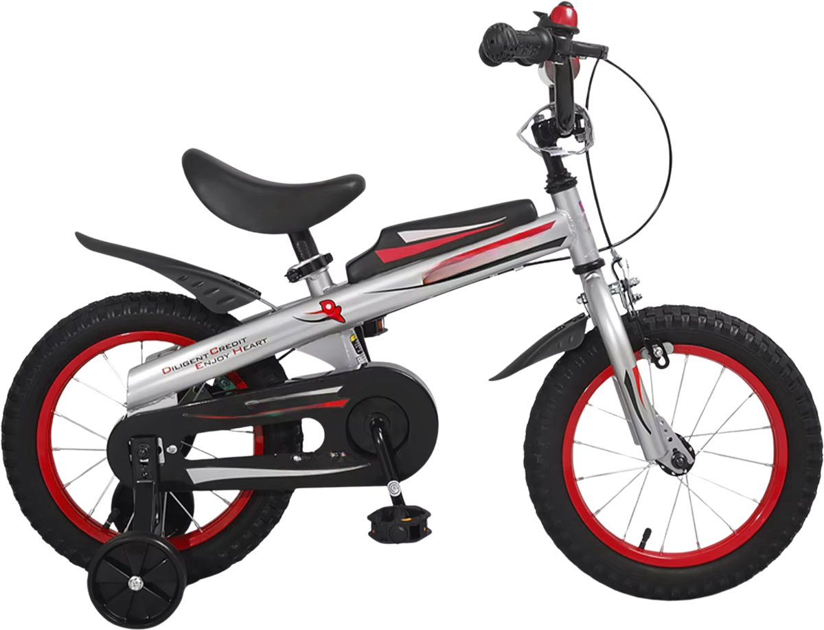 kinderfiets voor kinderen van 2 4 jaar met zijwieltjes en klinghandrem zilver 36 cm