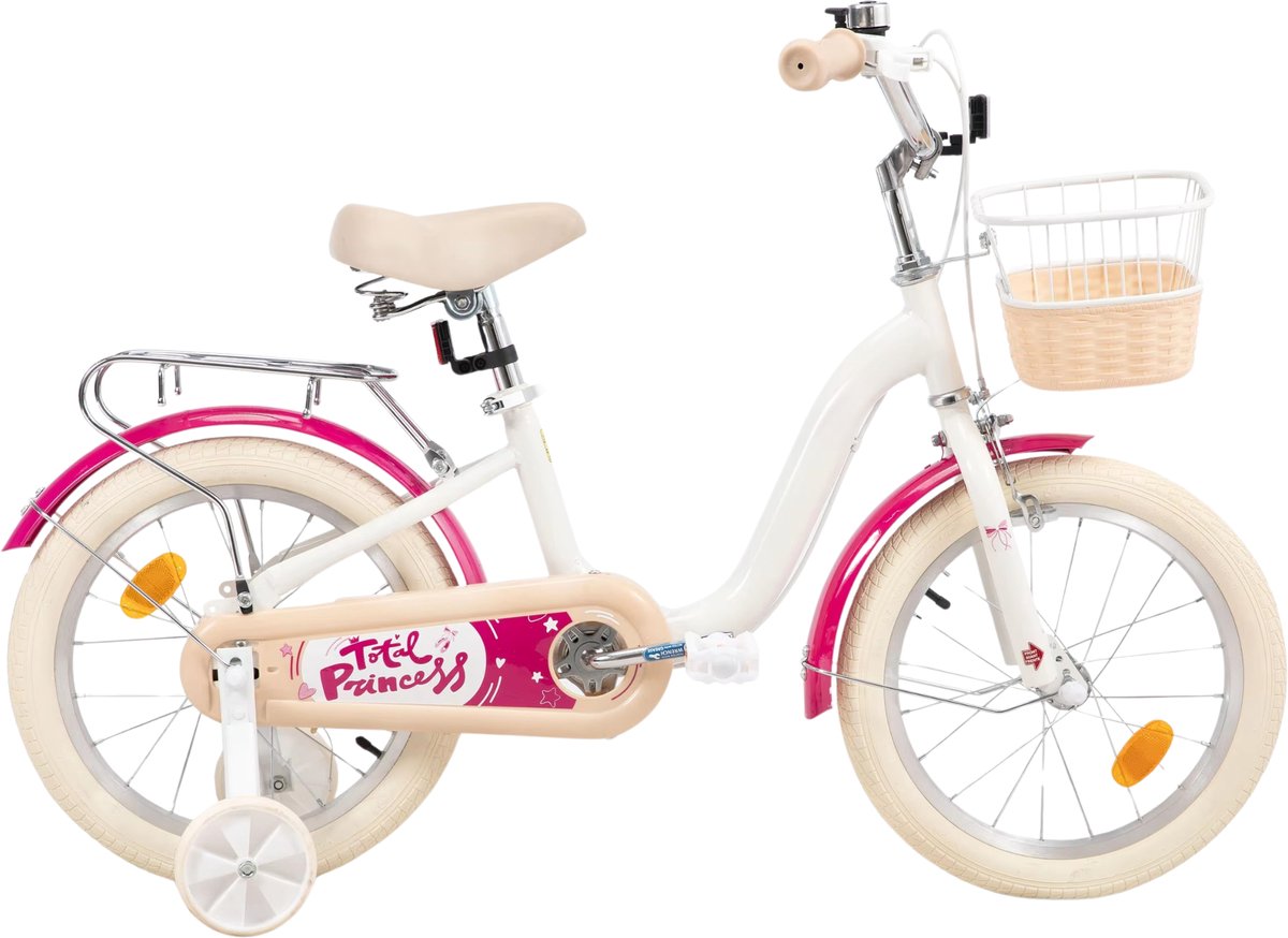 Kinderfiets – Voor kinderen van 3-10 jaar – Met zijwieltjes, fietsmandje en bagagerek – Wit, 41 cm Kinderfiets kopen online