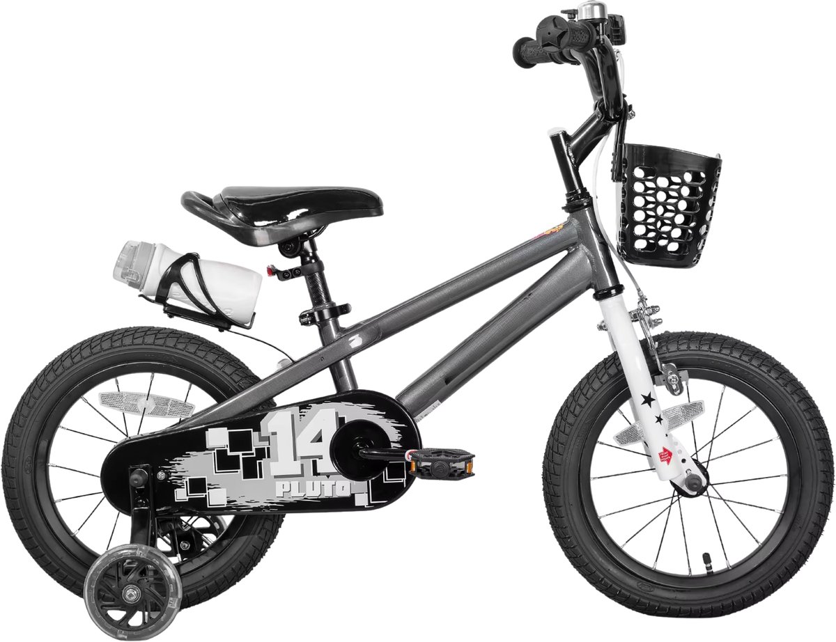 Kinderfiets – Voor kinderen van 3-12 jaar – Met oplichtende zijwieltjes – Grijs, 41 cm Kinderfiets kopen online
