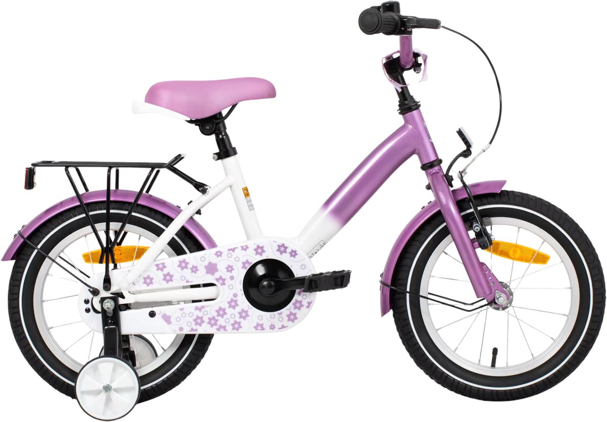 Kinderfiets – Voor meisjes – Met zijwieltjes, handrem, terugtraprem en bagagedrager – 30 cm / 36 cm / 41 cm wielen, paars Kinderfiets kopen online