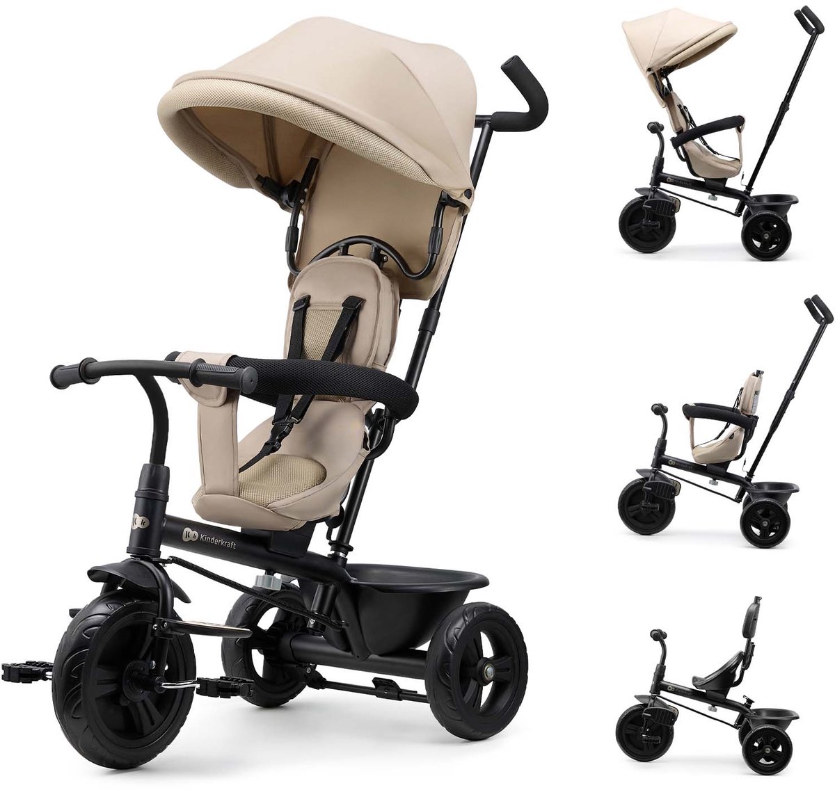 Kinderkraft FREEWAY 2 - 5-in-1 driewieler - 360° draaibare zitting - verstelbare ouderduwstang - vrijloopfunctie - Beige Driewieler kopen online