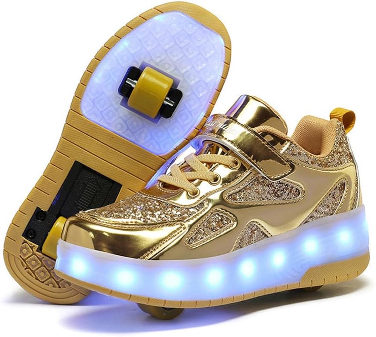 Kinderschoenen met wieltjes - Rolschaatsen sneakers - Outdoor sport - Intrekbare dubbele wieltjes - Pailletten Rolschaatsen kopen online