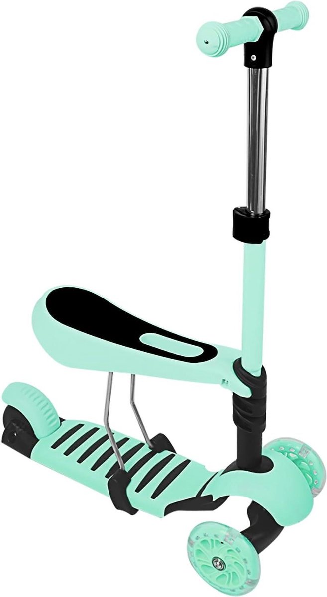 kinderscooter 3 in 1 driewieler loopfiets buiten spelen led knipperwielen verstelbaar 65 77cm groen