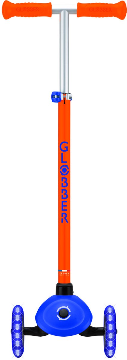 kinderstep globber primo plus neon blauw vanaf 3 jaar lichtgevende wielen t bar in hoogte verstelbaar