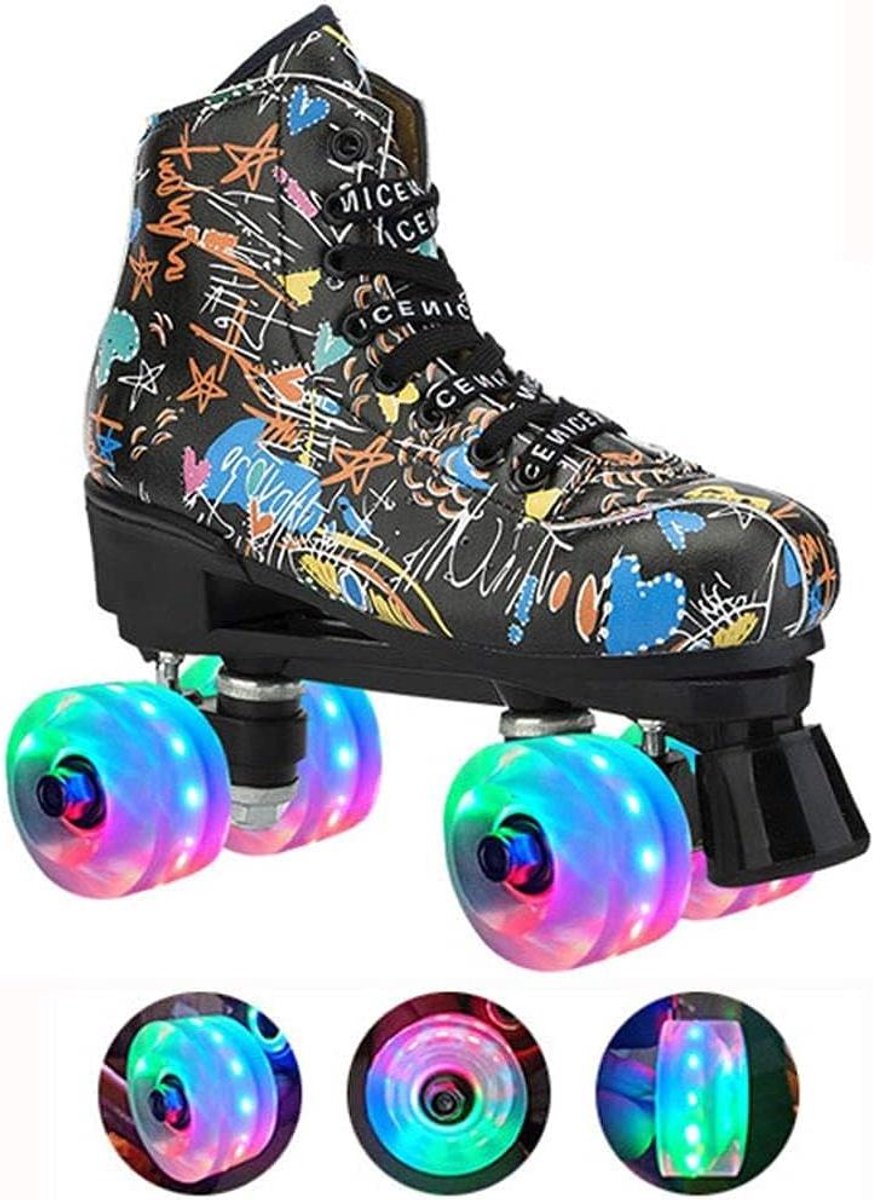 Klassieke Rolschaatsen - Dubbele Rij Skates - Outdoor Skaten - LED Knipperende Wielen - Maat 44 - Zwart Rolschaatsen kopen online