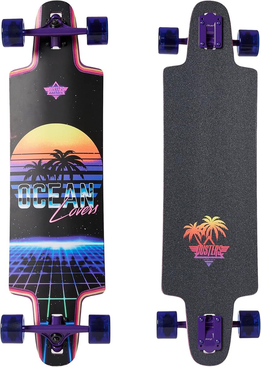 longboard 36 inch dubbele druppelvorm met schuine trucks