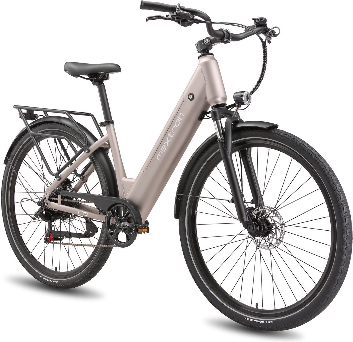 Maxtron Lira 28 Inch Elektrische Stadsfiets - 48V 15Ah Lithium-accu - Actieradius tot 140 km - 250W Motor - Hydraulische Schijfremmen - Shimano 7 Versnellingen - Max. Belastbaar 120 kg - Met Achterlicht - Goud Fiets (elektrisch) kopen online