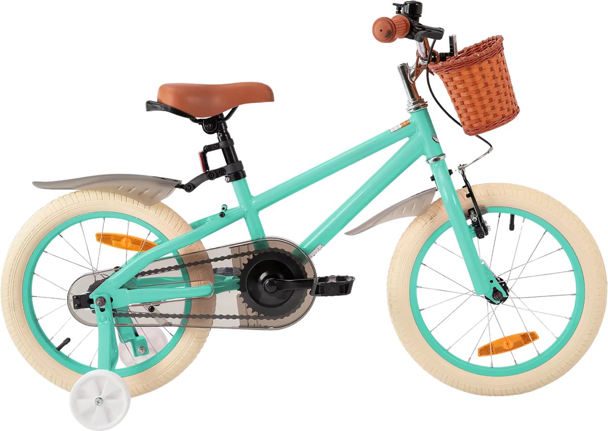 Meisjesfiets – Voor kinderen – Met zijwieltjes, handrem, coasterrem en mandje – Groen, 46 cm Kinderfiets kopen online