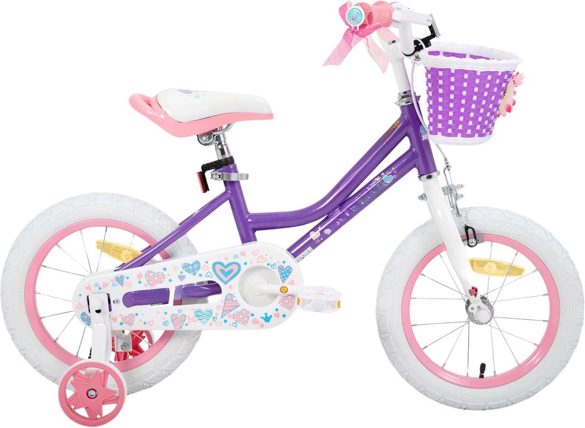 Meisjesfiets – Voor peuters en kinderen van 2-9 jaar – Met zijwieltjes, mandje, handrem & standaard – Paars, 41 cm Kinderfiets kopen online