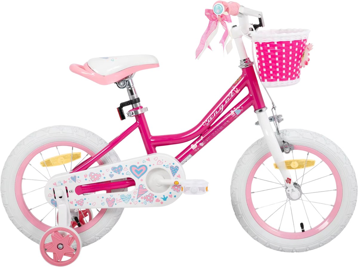 Meisjesfiets – Voor peuters en kinderen van 2-9 jaar – Met zijwieltjes, mandje, handrem & standaard – Roze, 36 cm Kinderfiets kopen online
