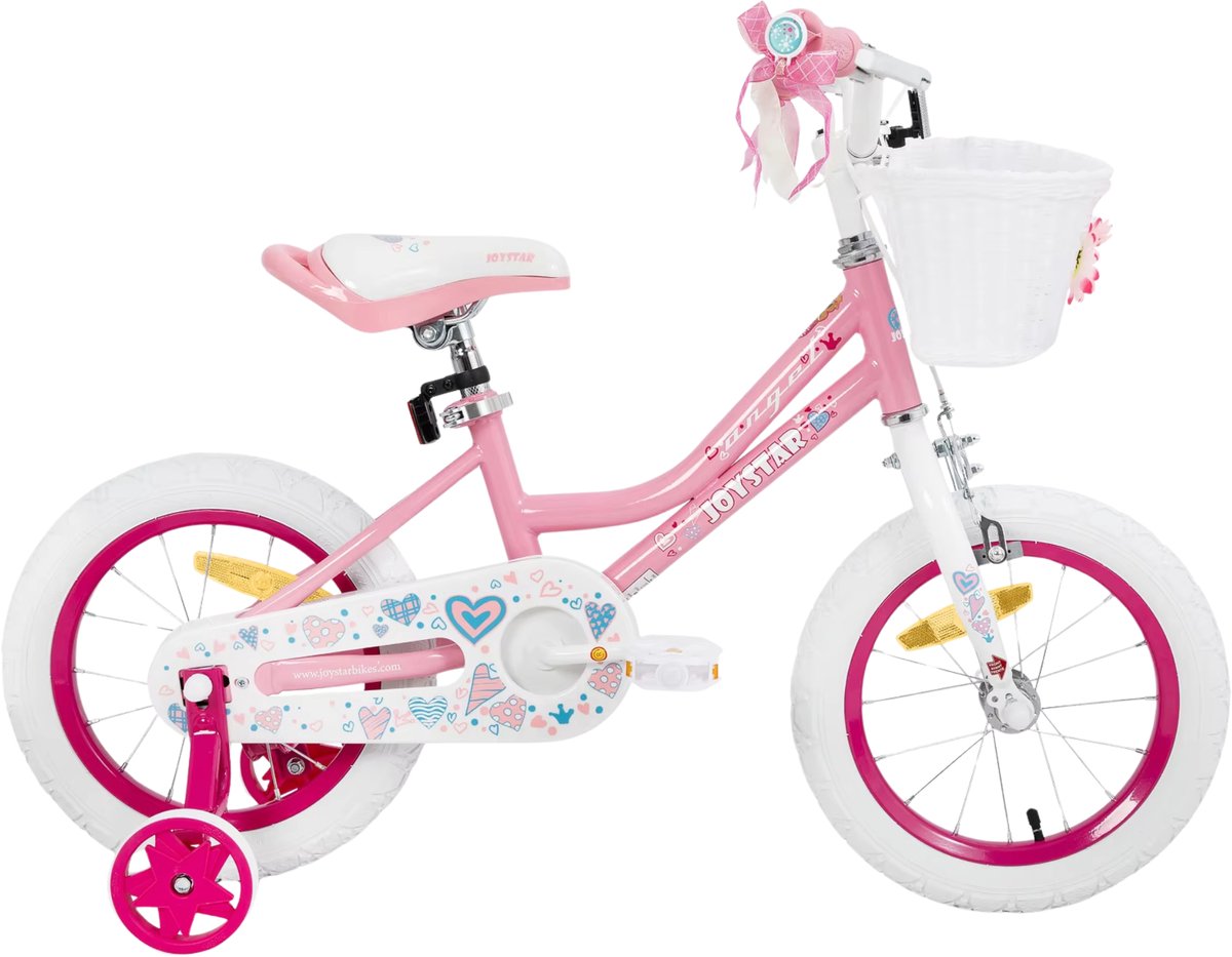 Meisjesfiets – Voor peuters en kinderen van 2-9 jaar – Met zijwieltjes, mandje, handrem & standaard – Roze2, 41 cm Kinderfiets kopen online