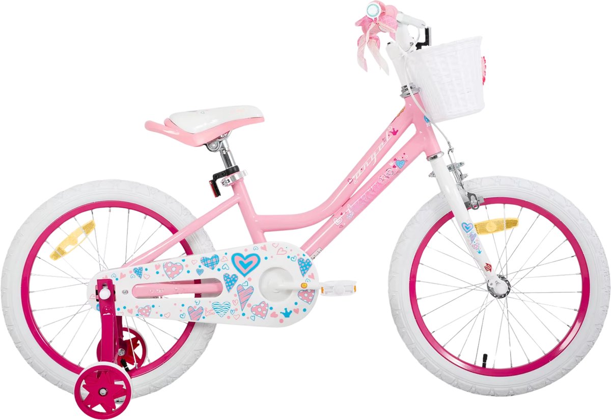 Meisjesfiets – Voor peuters en kinderen van 2-9 jaar – Met zijwieltjes, mandje, handrem & standaard – Roze2, 46 cm Kinderfiets kopen online