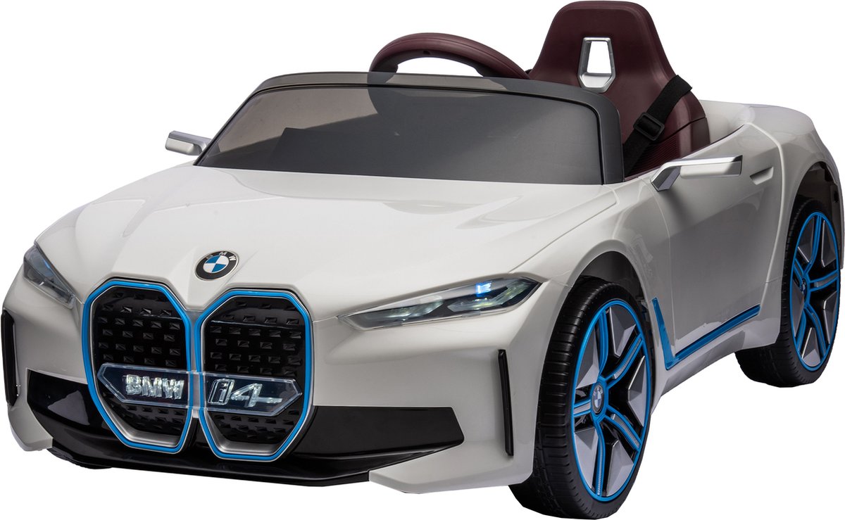 merax luxe bmw i4 12v kinderauto elektrisch auto voor kinderen wit met blauw