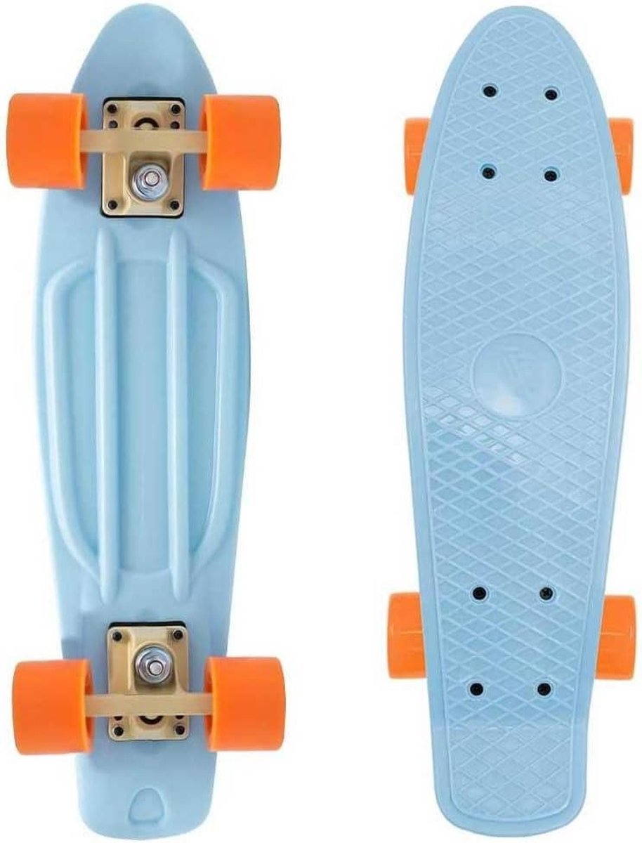 Mini skateboard - Compact board - Stad cruisen - Aluminium as - 55 cm lang - Blauw oranje Skateonderdeel kopen online