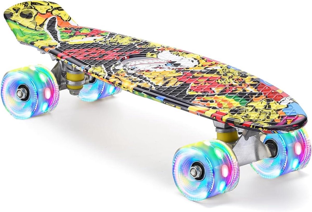 Mini Skateboard - Cruiser Board - Stap op en rij - LED knipperende wielen - 22 inch - Multicolor Skateonderdeel kopen online