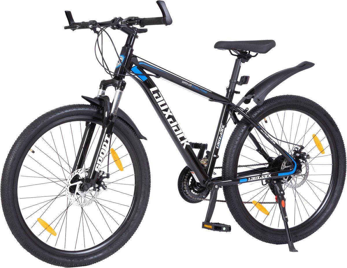 modfu mountainbike 21 versnellingen en verende voorvork modern voor dagelijks gebruik en terrein ijzer blauw