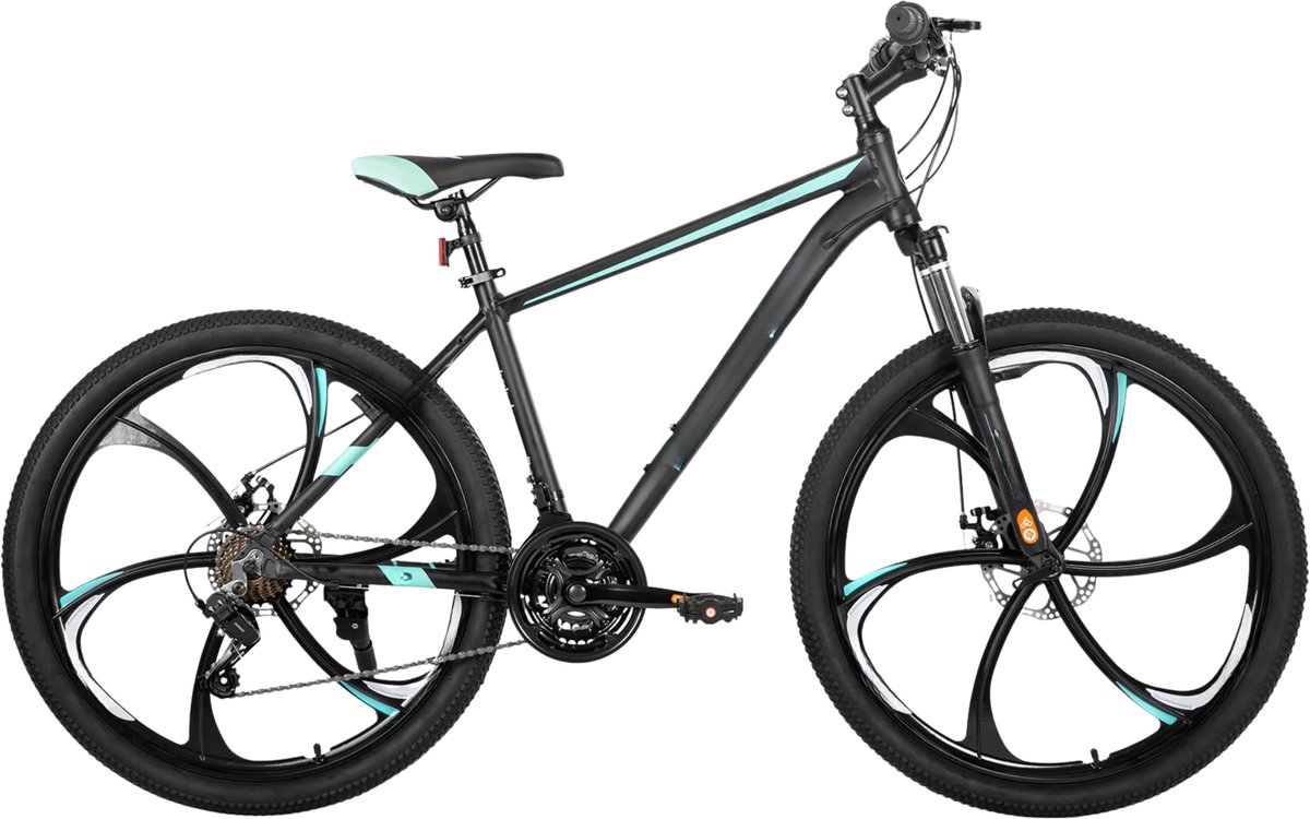 Mountainbike 66 cm – Voor Heren en Dames – 21 Versnellingen MTB met Dubbele Schijfremmen – Aluminium Frame met Spatborden – Blauw Fiets kopen online