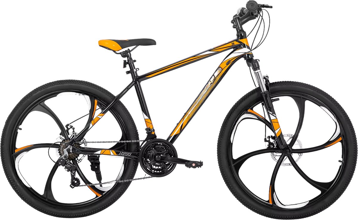 Mountainbike 66 cm – Voor Heren en Dames / Off-Road en Dagelijks Gebruik – 21 Versnellingen MTB met Dubbele Mechanische Schijfremmen – Aluminium Frame met Spatborden – Oranje Fiets kopen online