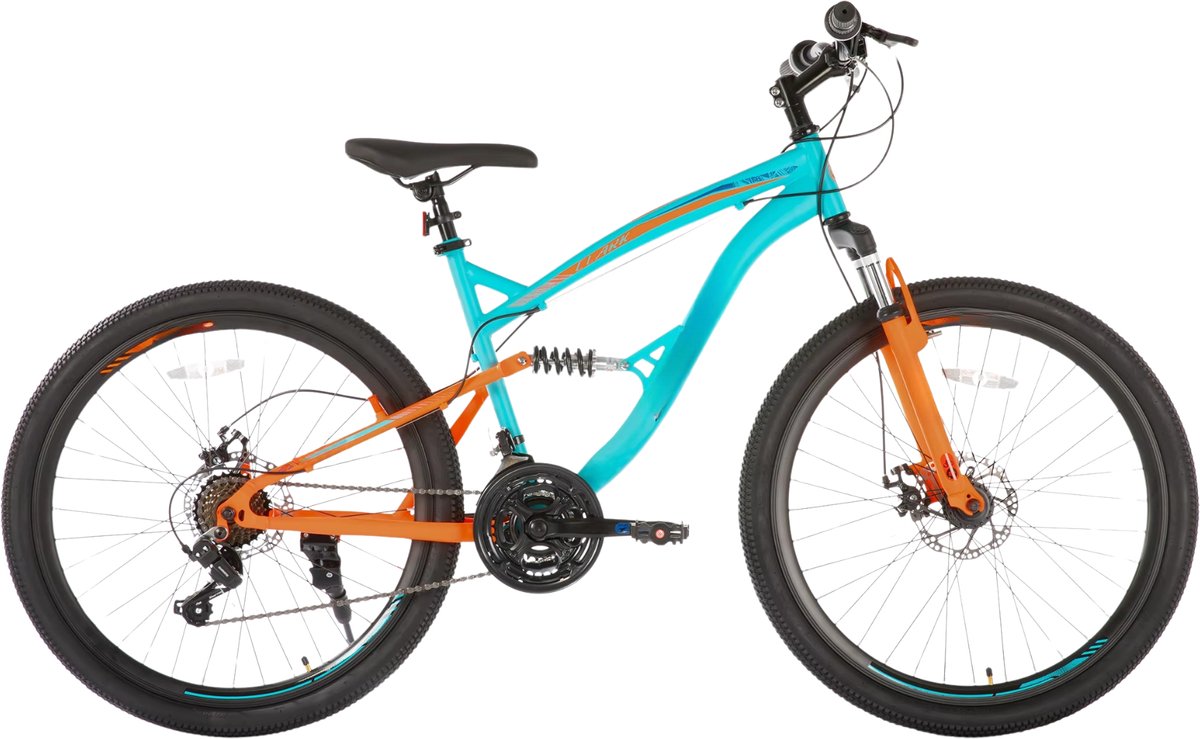 Mountainbike 66 cm – Voor heren en dames voor recreatief en sportief gebruik op terrein – Met 21 versnellingen en dubbele mechanische schijfremmen – Oranje aluminium frame met spatbord Fiets kopen online