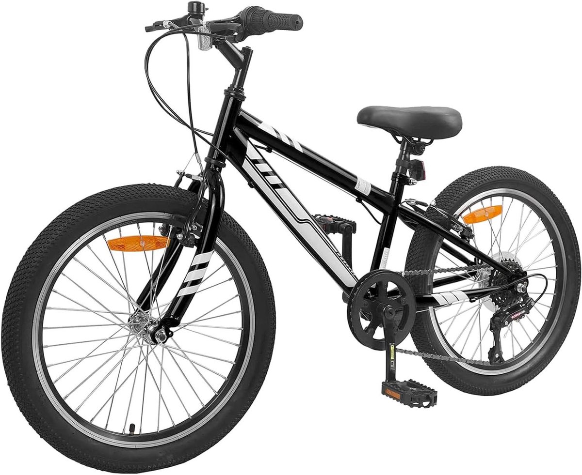 mountainbike kinderfiets jongensfiets meisjesfiets school schoolritjes 6 versnellingen 24 inch zwart