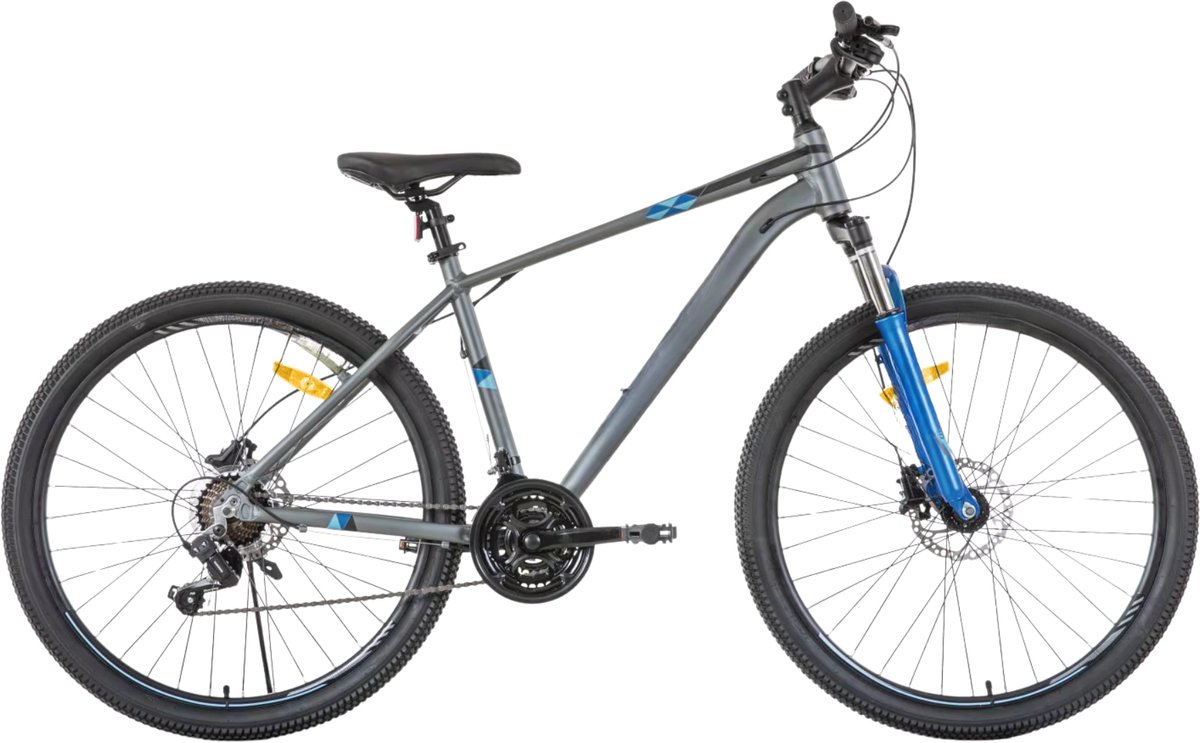 mountainbike voor heren 21 versnellingen hydraulische schijfremmen vergrendelbare verende vork 27 5 inch 70 cm wiel grey and blue 21