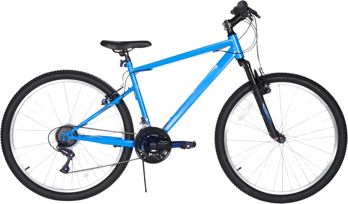 mountainbike voor heren en dames 18 snelheden stalen frame v rem hardtail 66 69 cm blauw
