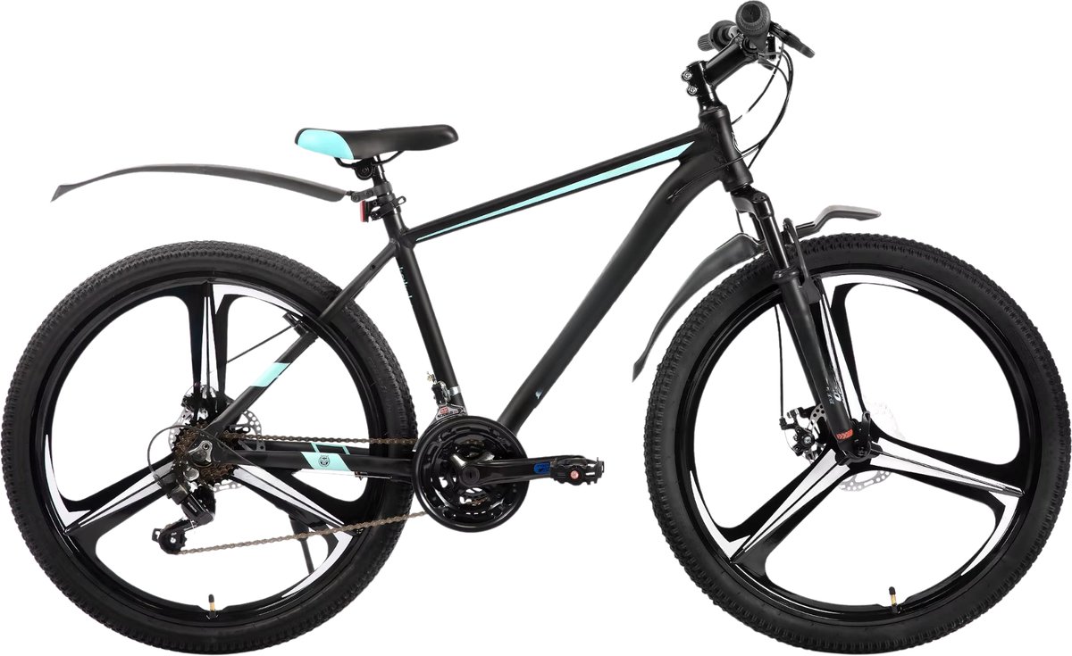 mountainbike voor heren en dames 18 versnellingen 3 spaken schijfremfiets aluminium blauw 66 cm