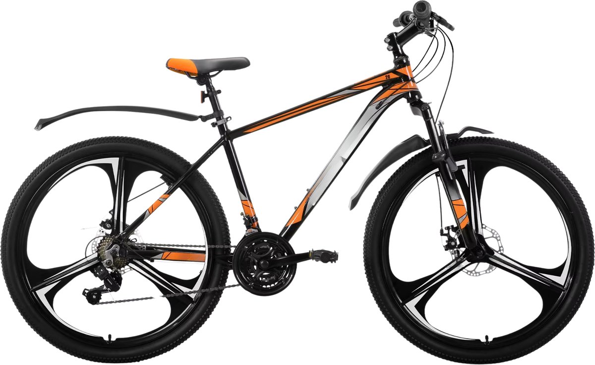 mountainbike voor heren en dames 18 versnellingen 3 spaken schijfremfiets aluminium oranje 66 cm