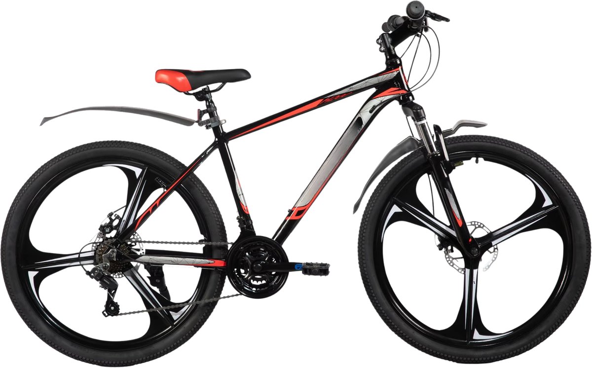 Mountainbike – Voor heren en dames – 18 versnellingen / 3 spaken / schijfremfiets – Aluminium / Zwart / 66 cm Fiets kopen online