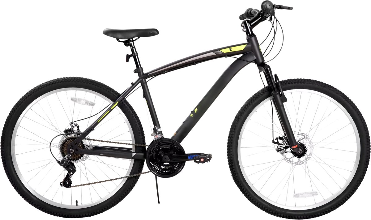 Mountainbike – Voor heren en dames – 18 versnellingen, voorverende vork, dubbele mechanische schijfremmen – 66 cm, geel Fiets kopen online