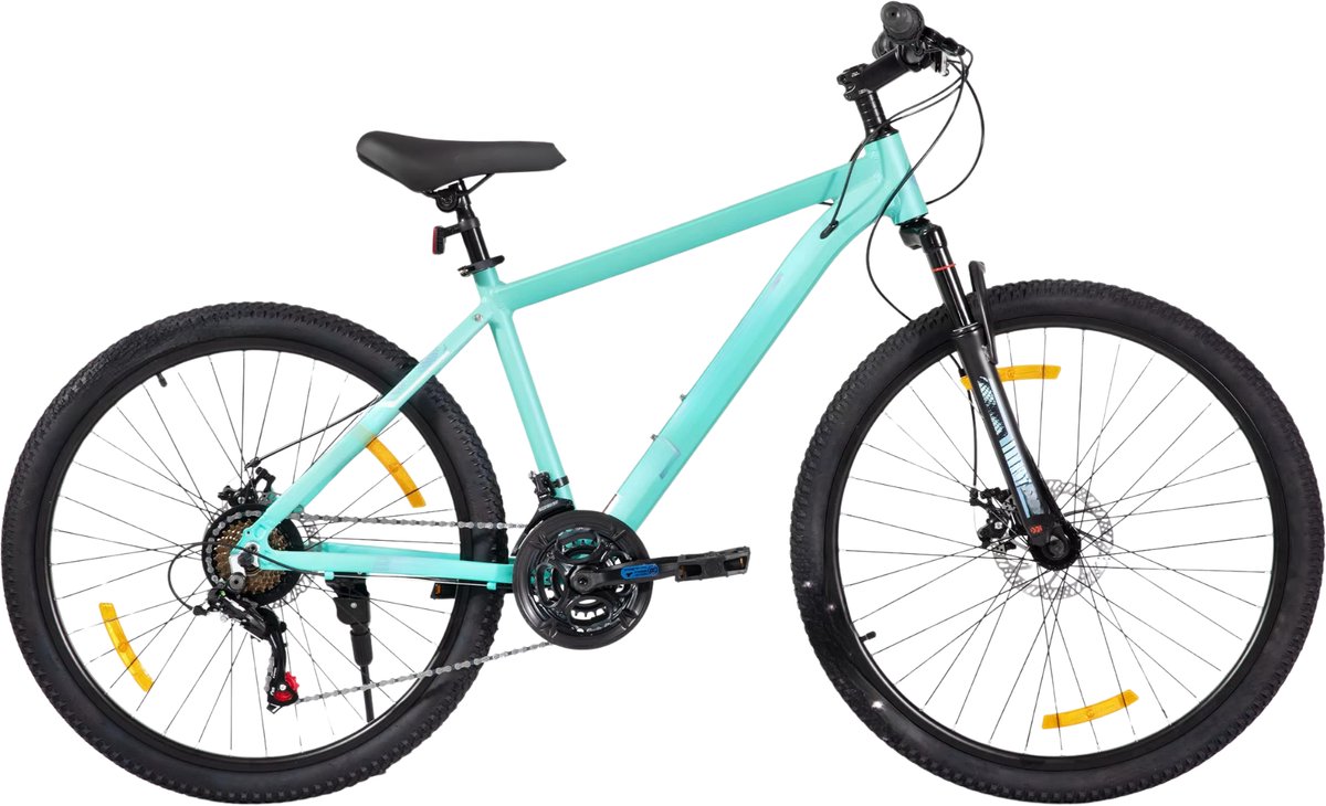 mountainbike voor heren en dames hardtail 21 versnellingen schijfremmen 66 cm 70 cm wielen groen aluminium frame