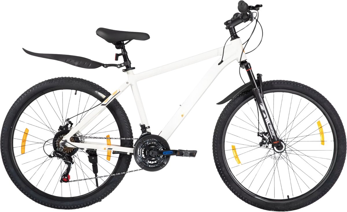 mountainbike voor heren en dames hardtail 21 versnellingen schijfremmen 66 cm 70 cm wielen wit aluminium frame