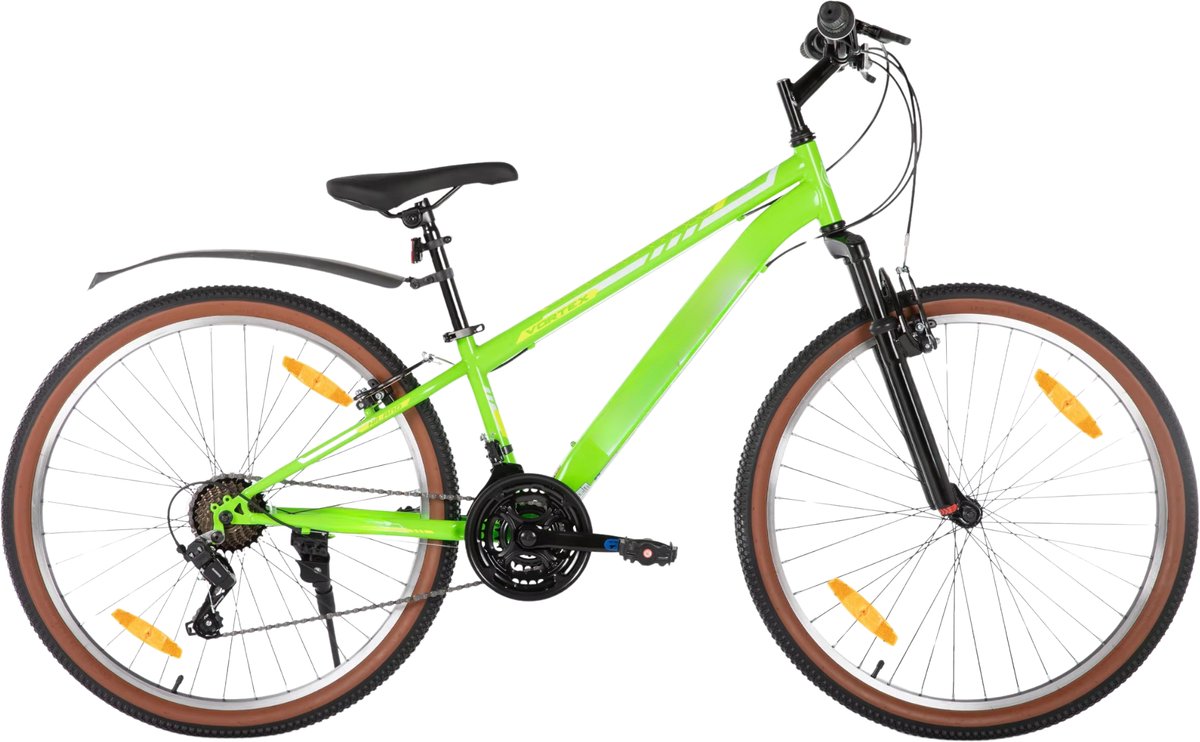 mountainbike voor heren en dames hardtail 21 versnellingen v brake 66 cm wielen groen frame van hoogwaardig staal