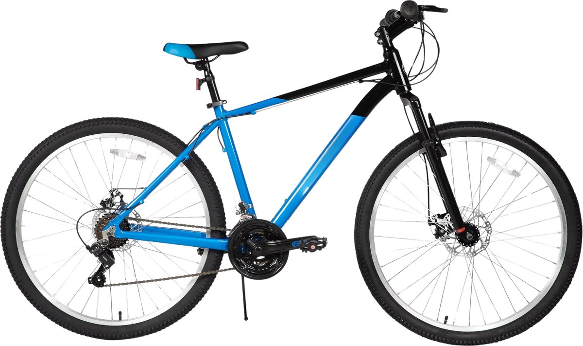 Mountainbike – Voor heren en studenten – 18 versnellingen, voor- en achterschijfremmen, verende vork – 66 cm / 70 cm wielen, blauw, aluminium frame Fiets kopen online