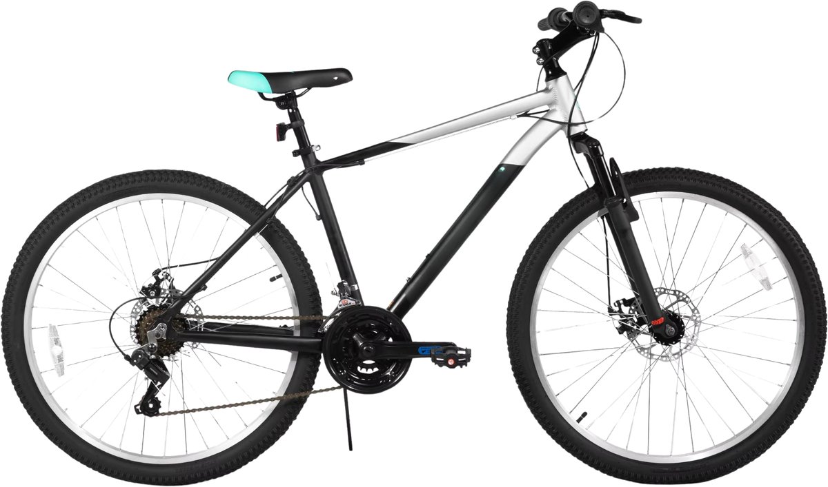 Mountainbike – Voor heren en studenten – 18 versnellingen, voor- en achterschijfremmen, verende vork – 66 cm / 70 cm wielen, zwart, aluminium frame Fiets kopen online