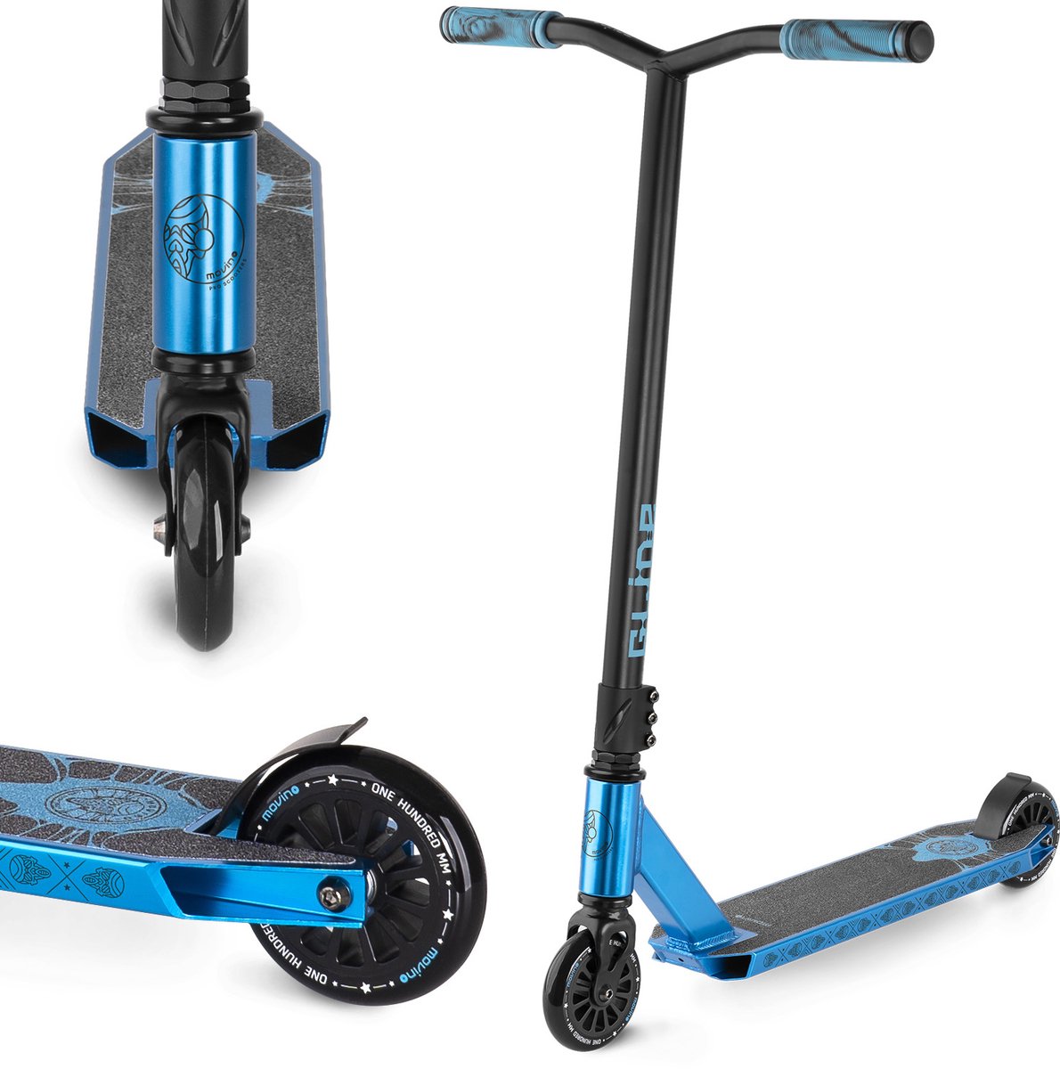movino glide freestyle stuntstep blauw vanaf 5 jaar y bar lagers abec 9 aluminium flex fender rem draagkracht tot 100 kg