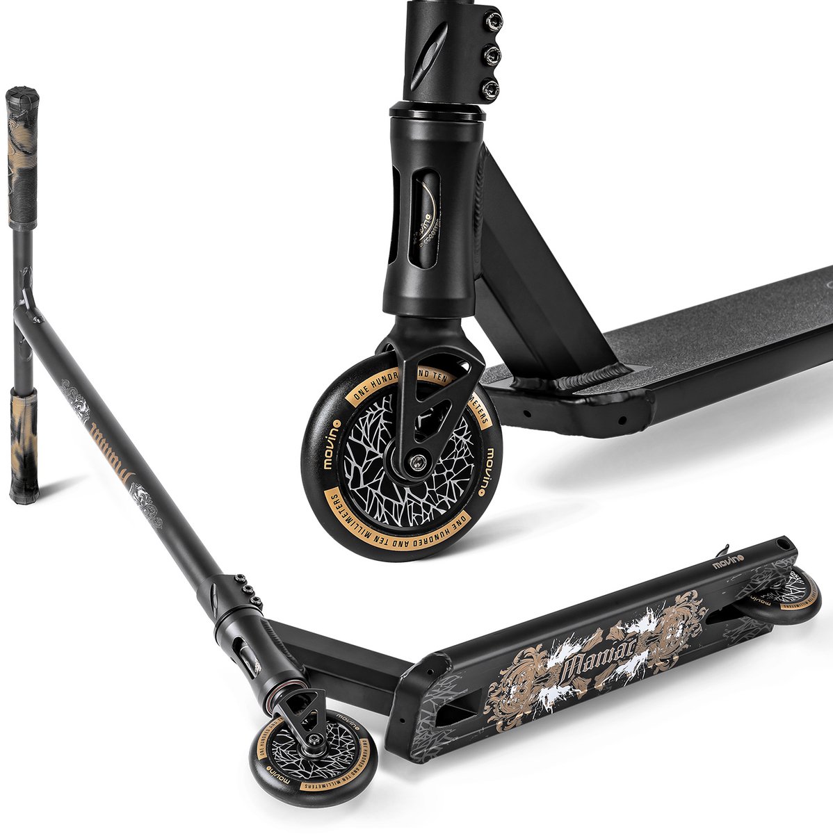 Movino Maniac - Stuntstep - Goud - Vanaf 5 jaar - T-BAR - Lagers ABEC-9 CARBON - Aluminium - Flex Fender Rem - Draagkracht tot 100 kg Step kopen online