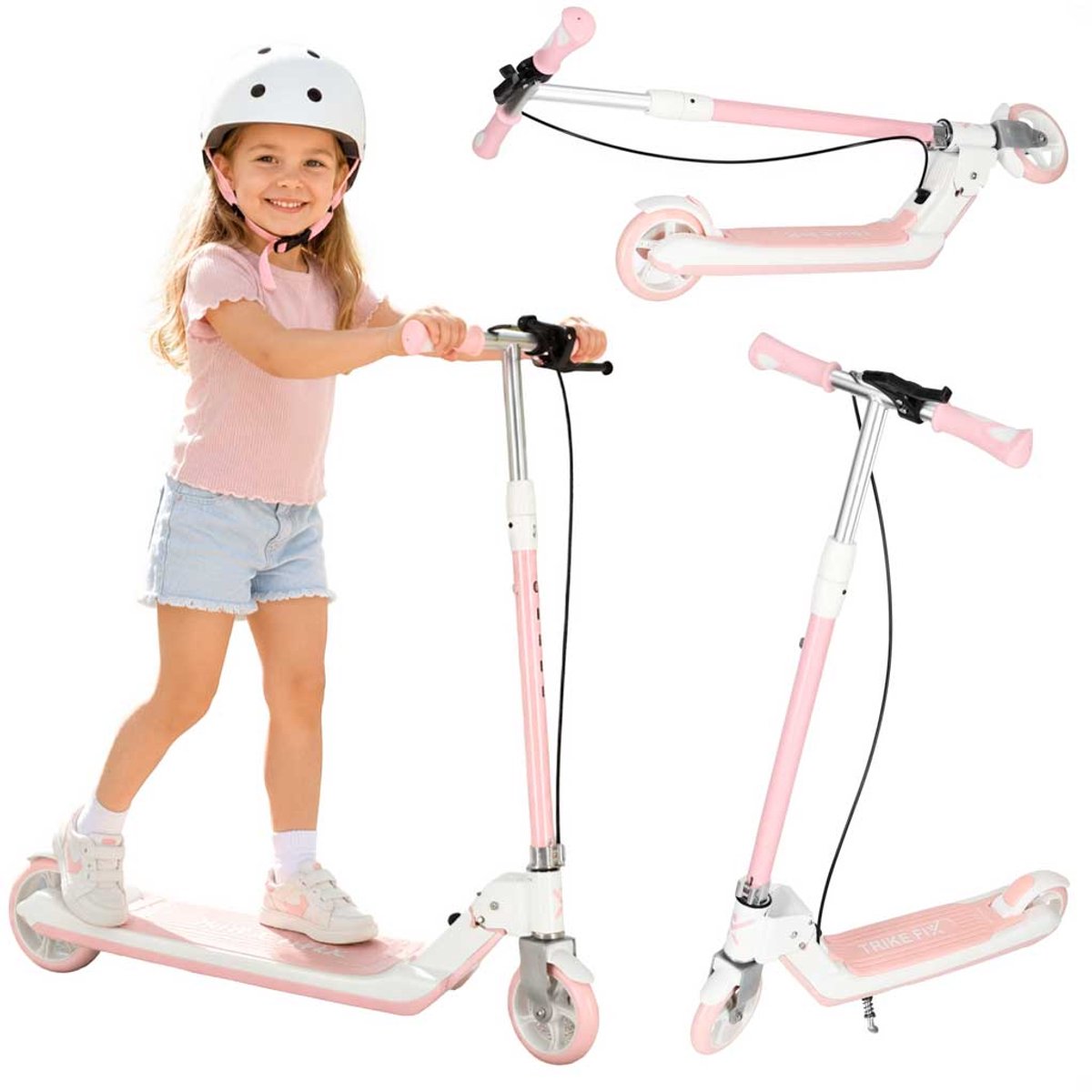 Playos® - Opvouwbare Kinderstep - Roze / Wit - met LED Wielen - tot 100 kg - met Standaard - Verstelbare Hoogte - met Handrem en Voetrem - Skaten - Step - Buitenspeelgoed Step kopen online